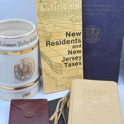 LOT 150: Order of the Eastern Star Bible, New Residents & NJ Taxes Vintage Pamphlet, Lebanon Valley College Stein & More