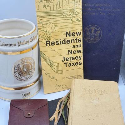 LOT 150: Order of the Eastern Star Bible, New Residents & NJ Taxes Vintage Pamphlet, Lebanon Valley College Stein & More