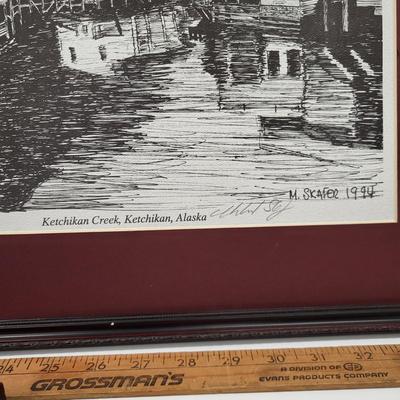 LOT 153: Three Framed Artworks of Ketchikan, Alaska by M. Skafer
