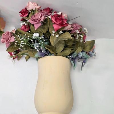 LOT 161: Beautiful Faux Floral Items, Includes Candle Rings, Swag & Pottery/Topiary Arrangements
