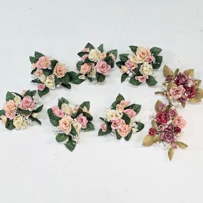 LOT 161: Beautiful Faux Floral Items, Includes Candle Rings, Swag & Pottery/Topiary Arrangements