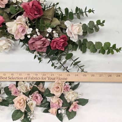 LOT 161: Beautiful Faux Floral Items, Includes Candle Rings, Swag & Pottery/Topiary Arrangements