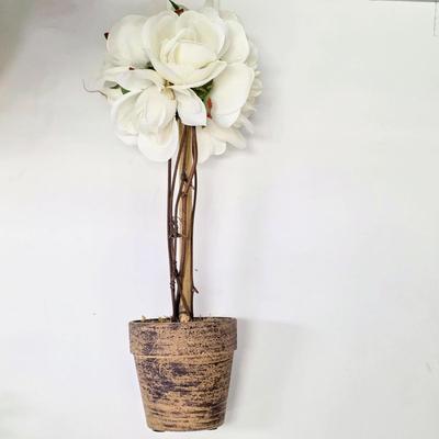 LOT 161: Beautiful Faux Floral Items, Includes Candle Rings, Swag & Pottery/Topiary Arrangements