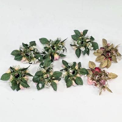 LOT 161: Beautiful Faux Floral Items, Includes Candle Rings, Swag & Pottery/Topiary Arrangements