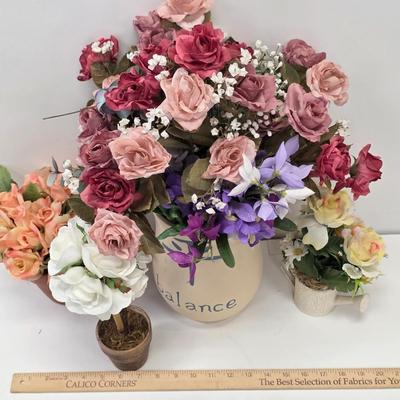 LOT 161: Beautiful Faux Floral Items, Includes Candle Rings, Swag & Pottery/Topiary Arrangements