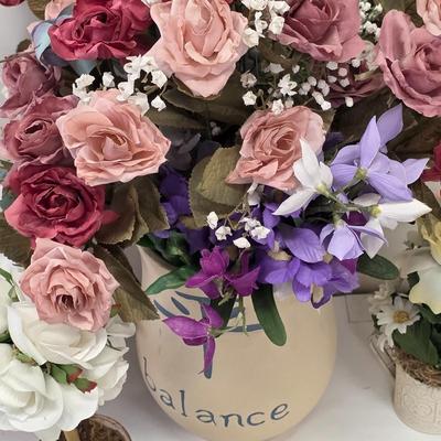 LOT 161: Beautiful Faux Floral Items, Includes Candle Rings, Swag & Pottery/Topiary Arrangements