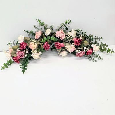 LOT 161: Beautiful Faux Floral Items, Includes Candle Rings, Swag & Pottery/Topiary Arrangements