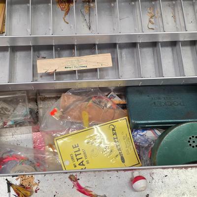 LOT 165: Vintage Dremel Variable Speed Rotary Tool W/Metal Tackle Box Containing Fishing Lures/Accessories