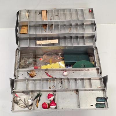 LOT 165: Vintage Dremel Variable Speed Rotary Tool W/Metal Tackle Box Containing Fishing Lures/Accessories