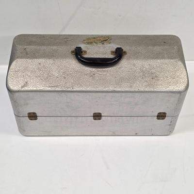 LOT 165: Vintage Dremel Variable Speed Rotary Tool W/Metal Tackle Box Containing Fishing Lures/Accessories