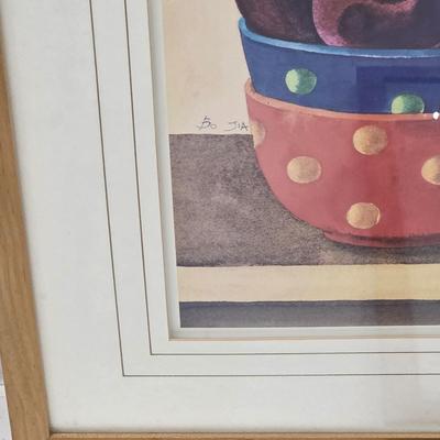 LOT 166: Three Vintage Wood Framed Watercolor Still Life Fruit In Bowl Paintings