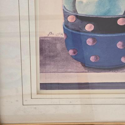 LOT 166: Three Vintage Wood Framed Watercolor Still Life Fruit In Bowl Paintings