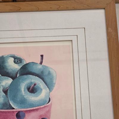 LOT 166: Three Vintage Wood Framed Watercolor Still Life Fruit In Bowl Paintings