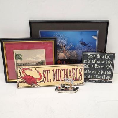 LOT 168: Sea Themed Collection Of Framed Prints, Novelty Signs & Ship Decor
