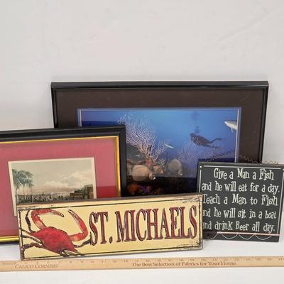 LOT 168: Sea Themed Collection Of Framed Prints, Novelty Signs & Ship Decor
