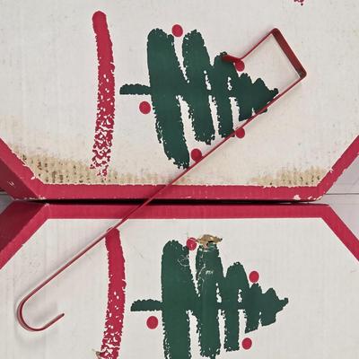 LOT 169: Two Vintage Wreath Storage Boxes, W/Two Artificial Wreaths & One Red Hanger. Boxes Store Up to 27" W x 6 1/2" H x...