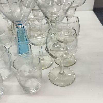 LOT 182: Large Lot of Glassware: Branded Stemware, Martini Glasses & More