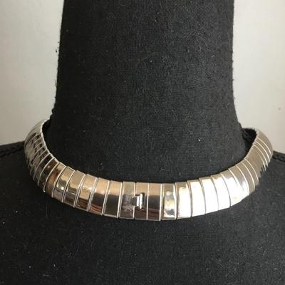 Monet, silver large choker necklace vintage