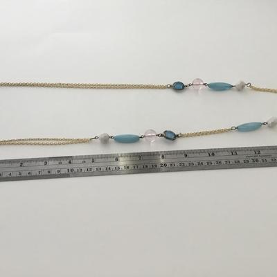 Gold tone teal light blue fashion necklace
