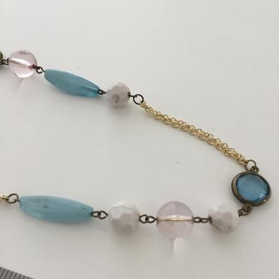 Gold tone teal light blue fashion necklace