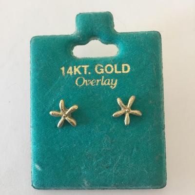 Cute 14 karat gold, overlay star, fish, stud earrings
