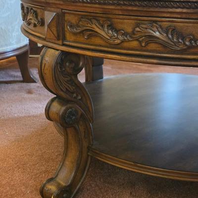 Birch finish round cocktail table