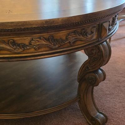 Birch finish round cocktail table
