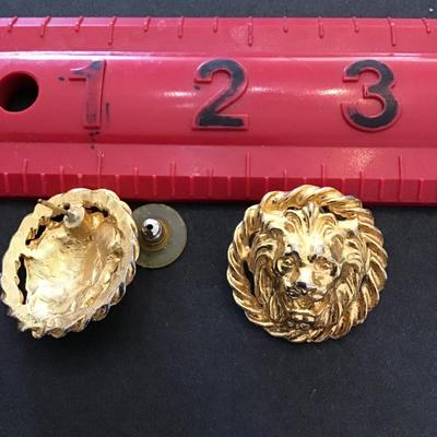 Vintage Gold toned Lions head stud back earrings