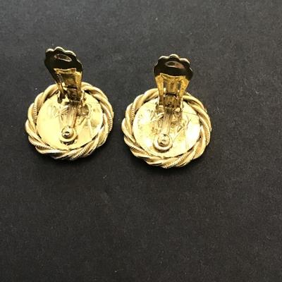 Gold tone, cameo style clip on earrings, vintage