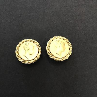 Gold tone, cameo style clip on earrings, vintage