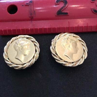 Gold tone, cameo style clip on earrings, vintage