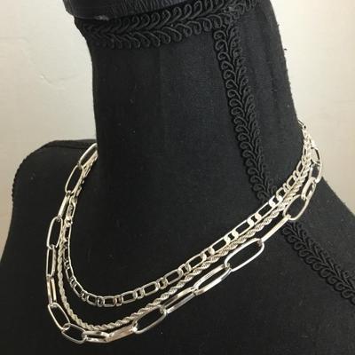 Beautiful very nice multi layered Silver toned necklace