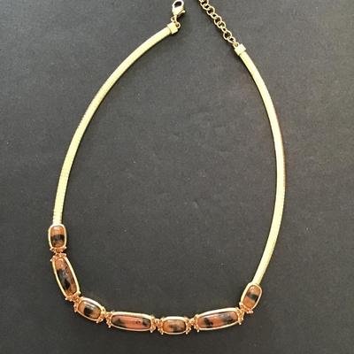 Vintage Monet Gold, toned, choker style necklace with Tigereye type stones