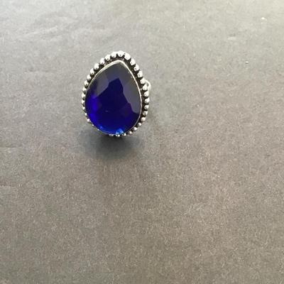 Beautiful silver 925 ring with dark blue rhinestone