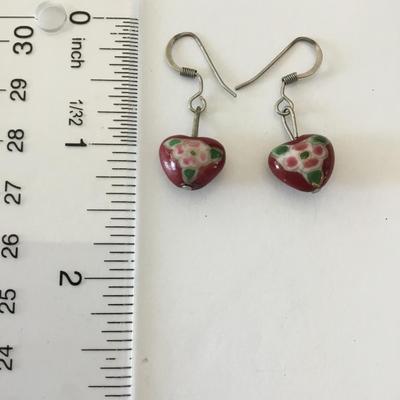 Cute cloisonné heart dangle earrings
