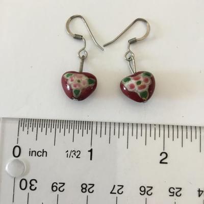 Cute cloisonné heart dangle earrings