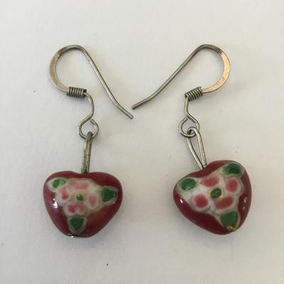 Cute cloisonné heart dangle earrings