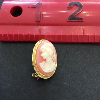 Vintage gold tone, cameo, lapel pin