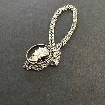 Vintage SilverTone necklace with mercury dime pendant