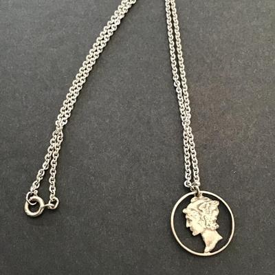 Vintage SilverTone necklace with mercury dime pendant