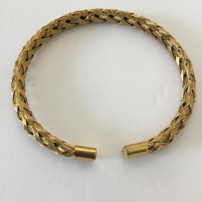 Vintage gold tone basket weave cuff bracelet
