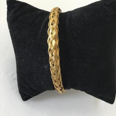 Vintage gold tone basket weave cuff bracelet