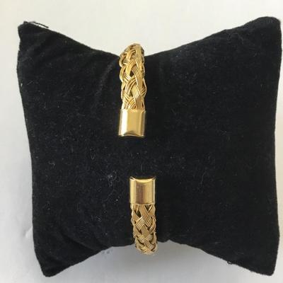 Vintage gold tone basket weave cuff bracelet
