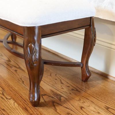 Upholstered Wooden Bench with Carved Legs