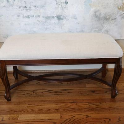 Upholstered Wooden Bench with Carved Legs