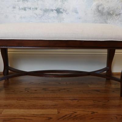 Upholstered Wooden Bench with Carved Legs