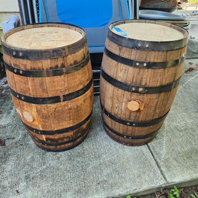 2 Rustic Wooden Wine Barrels Side Tables 22x13 Cabin Man Cave Decor