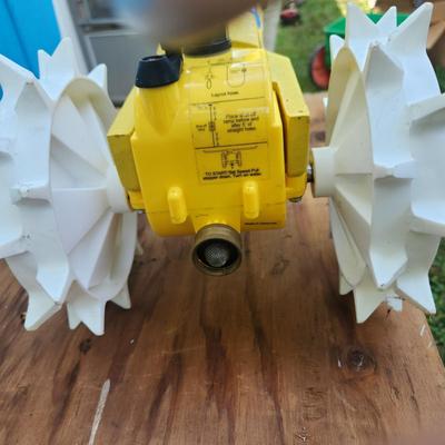 Nelson "Rain Train" Metal Tractor Traveling Lawn Yard Sprinkler Yellow