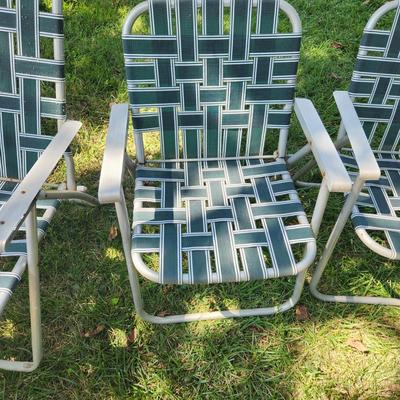 lot of 5 Vintage Aluminum Folding Webbed Lawn Beach Chairs 2 Loungers 3 Chairs