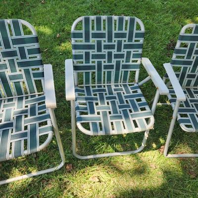 lot of 5 Vintage Aluminum Folding Webbed Lawn Beach Chairs 2 Loungers 3 Chairs
